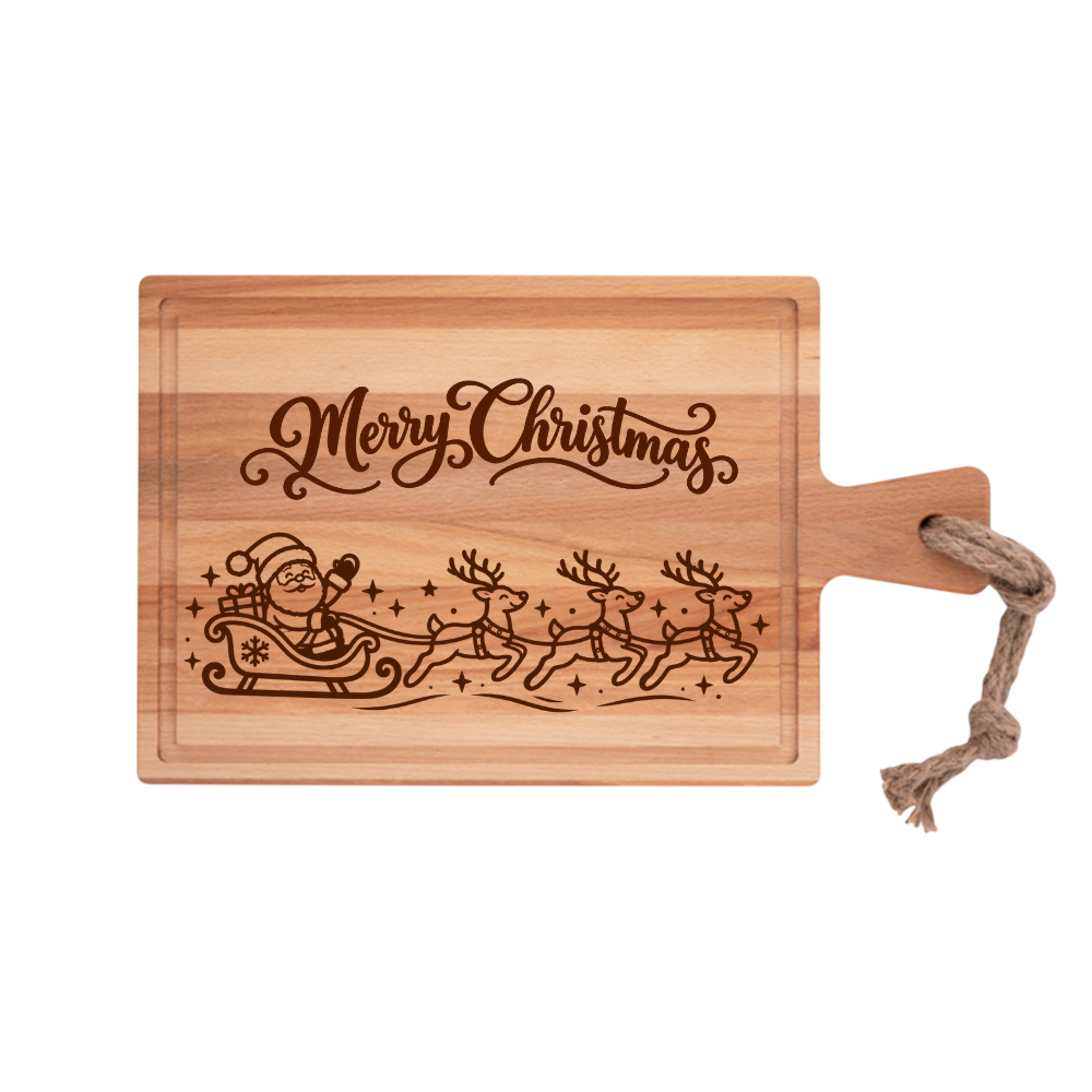Kerstman met Rendieren Borrelplank Rechthoek 40x20cm