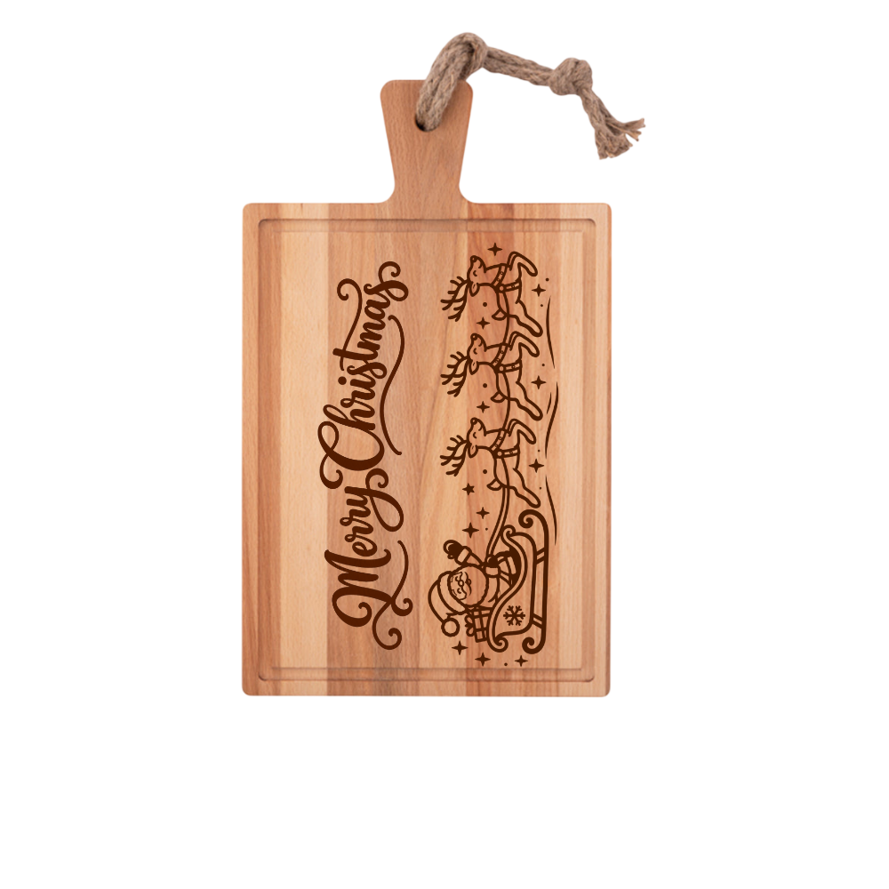 Kerstman met Rendieren Borrelplank Rechthoek 40x20cm